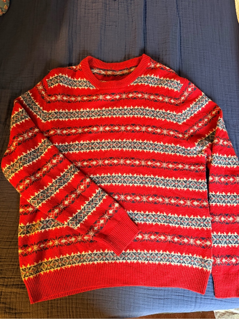 Brooks Brothers Men's Red Fair Isle Crewneck Sweater - Medium - wool